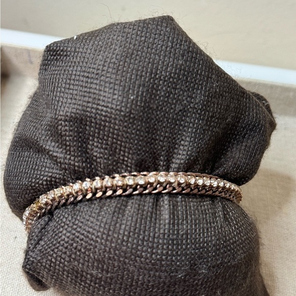 Stella and Dot copper with leather and rhinestone bracelet - Picture 1 of 6